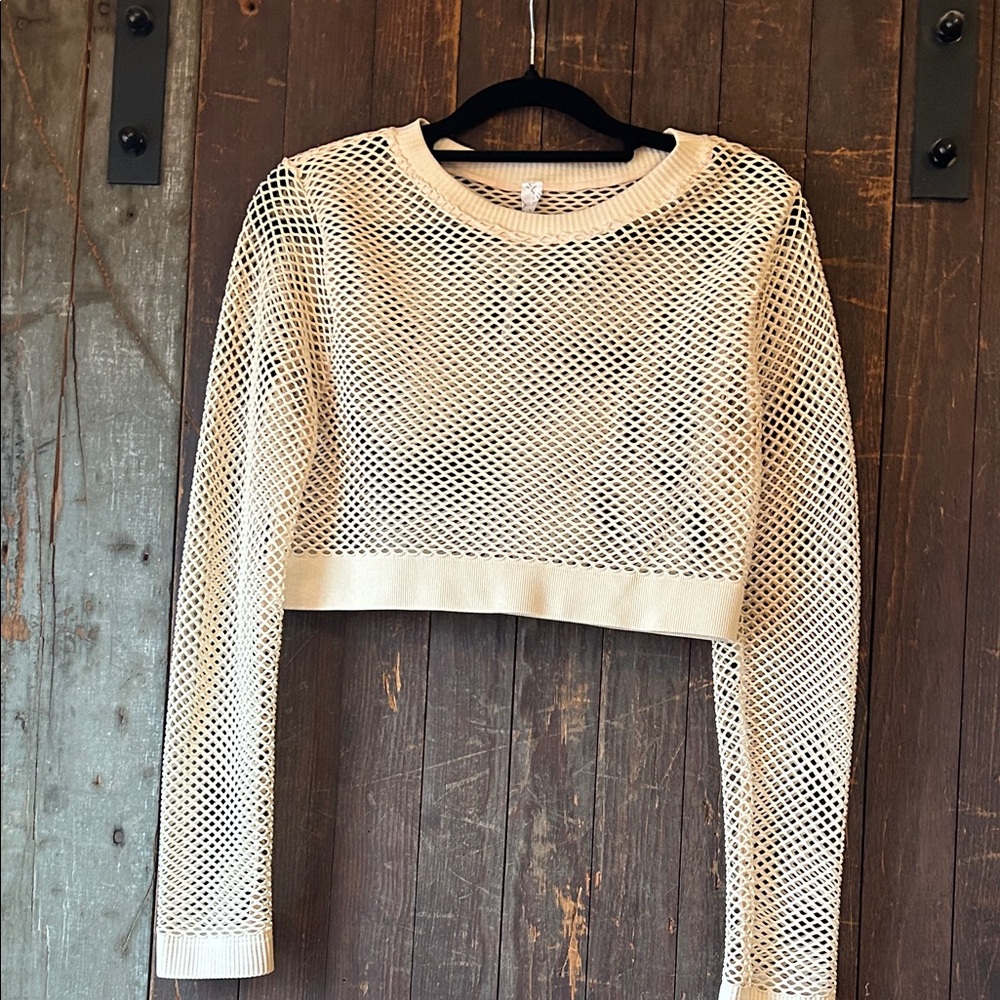 Yelete Ivory Mesh Long Sleeve Crop Top